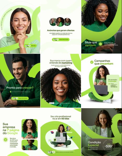 Green digital marketing campaign montage